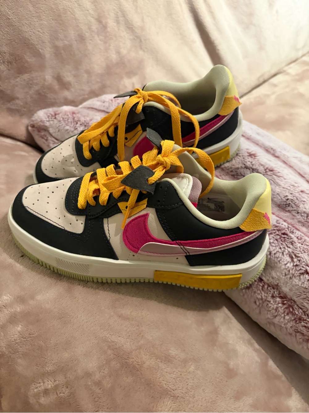 Nike Multicolor Low-Top Sneakers with Pink Swoosh and Yellow Laces